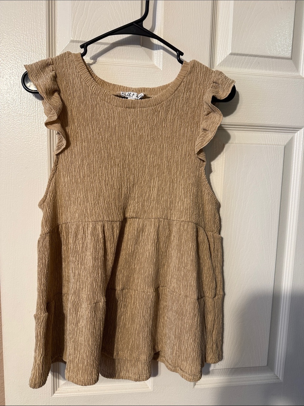 Girls' Tan Ruffle Sleeve Tiered Dress